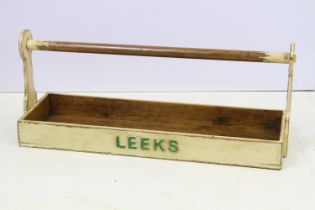 A vintage painted pine leek trug, approx 59cm wide