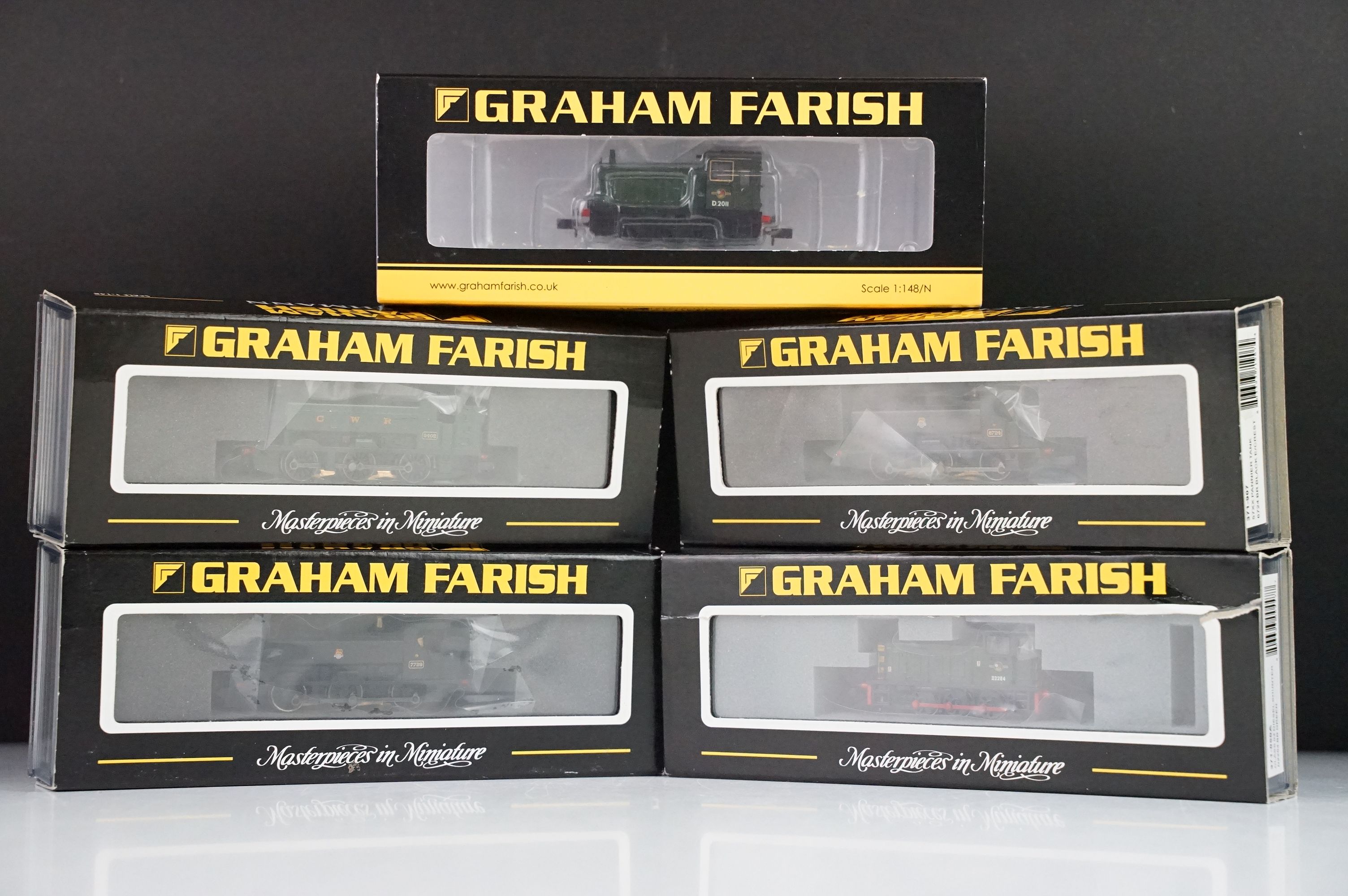 Five cased Graham Farish by Bachmann N gauge locomotives to include 371-060 Class 03 Diesel