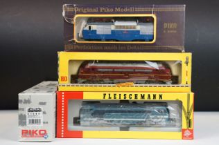 Four boxed HO gauge locomotives to include 2 x Piko (51023 & 12216) and 2 x Fleischmann (4280 &