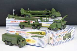 Four boxed Dinky Supertoys military diecast models to include 622 10-Ton Army Truck, 661 Recovery