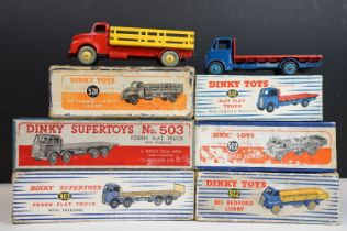 Six boxed Dinky diecast models to include 922 Big Bedford Lorry in blue cab and yellow trailer,