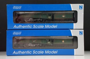 Two cased Dapol N gauge locomotives to include ND128B A4 Steam Locomotive 60017 Silver Fox BR