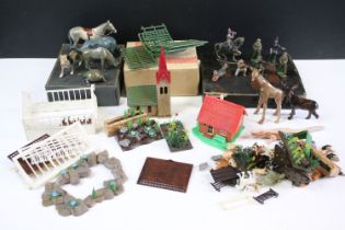 Collection of Mid 20th C metal and plastic figures to include Britains animals, Britains Floral