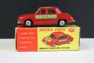 Boxed Dinky 268 Renault Dauphine Minicab diecast model in red, diecast & decals vg, box fair with