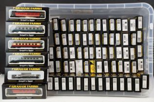 74 Boxed Graham Farish N gauge items of rolling stock to include coaches, wagons and vans