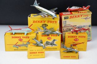 Seven boxed Dinky diecast model planes to include 60E Vickers Air France Viscount, 710 Beechcraft