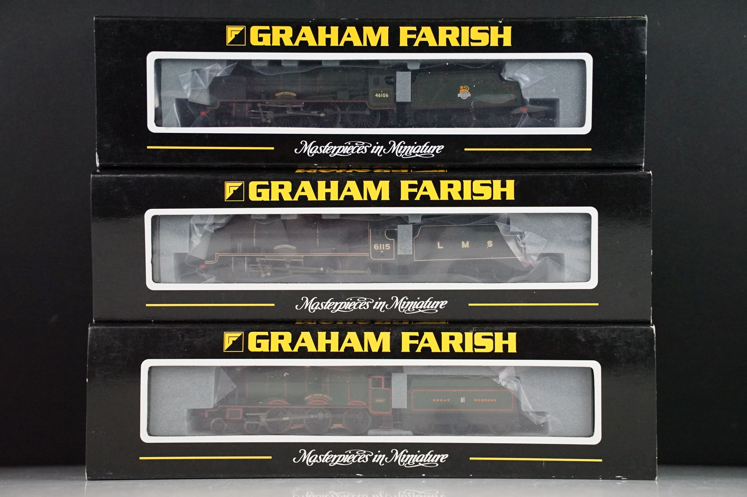 Three cased Graham Farish by Bachmann N gauge locomotives to include 372-576 Royal Scot locomotive