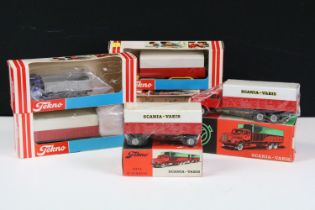 Six boxed early issue Tekno haulage diecast models to include 420 Scania LB 140, 914 Ford D