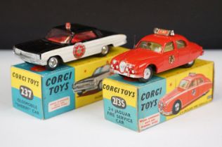 Two boxed Corgi emergency diecast models to include 213S 2.4 Jaguar Fire Service Car (decals vg, a