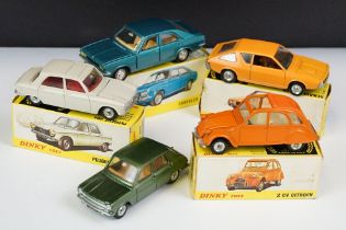 Three Spanish Dinky diecast models to include 510 Peugeot 204 in white (vg), 011451 Renault 17 TS in