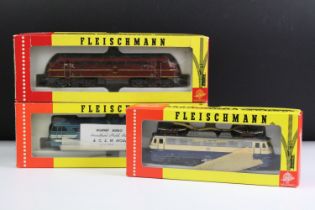 Three boxed Fleischmann HO gauge locomotives to include 4337, 4280 & 1385D