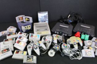 Retro Gaming - Collection of Nintendo Consoles to include 2 x Nintendo 64 consoles with 3 x