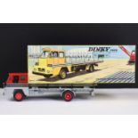 Boxed French Dinky 885 Camion Saviem Steel carrier diecast model with red cab, grey chassis and