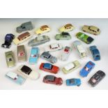27 French Mid 20th C play worn Dinky diecast models to include Vespa 2CV, Citroen 11BL in black with