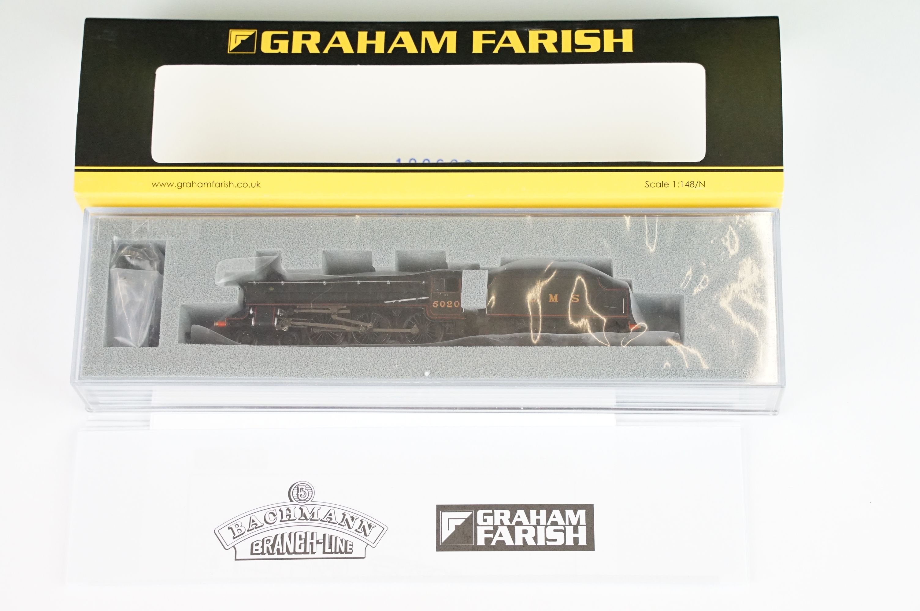 Three cased Graham Farish by Bachmann N gauge locomotives to include 372-135 Black 5 5020 LMS - Bild 6 aus 8