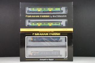Two cased Graham Farish by Bachmann N gauge DMU sets to include 371-876 Class 108BR blue (2 Car) and