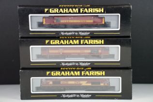 Three cased Graham Farish by Bachmann N gauge locomotives to include 371153 Class 37/4 37419 EWS,