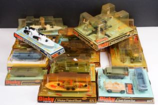 12 Boxed Dinky military diecast models to include 662 Static 88mm Gun With Crew, 617 Volkswagen