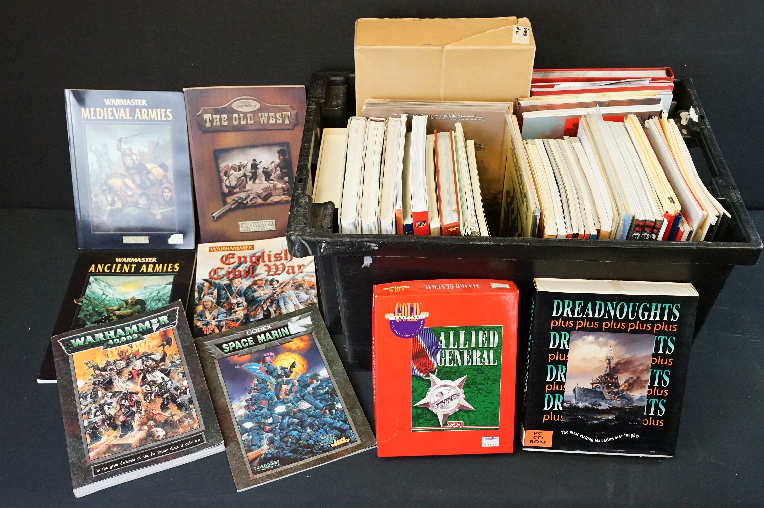 War Gaming - Around 58 War Gaming Books / Binders featuring Warhammer, Flames Of War, American West,