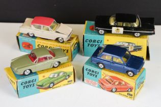 Four boxed Corgi diecast models to include 251 Hillman Imp in metallic blue, 233 Chevrolet State