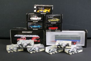 13 Boxed / cased Paul's Model Art Minichamps diecast models to include racing examples and fire