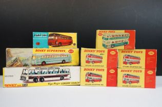 Seven boxed Dinky diecast bus & coach models to include 954 Vega Major Luxury Coach, 953 Continental