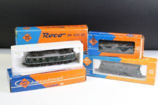 Five boxed Roco HO gauge locomotives to include 04163A BR80 04114C, BR118 414C, 4131 E144 and DB