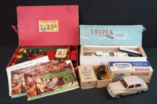 Four boxed items to include V Models 1/18 Austin Somerset in beige, V Models Vosper RAF Crash