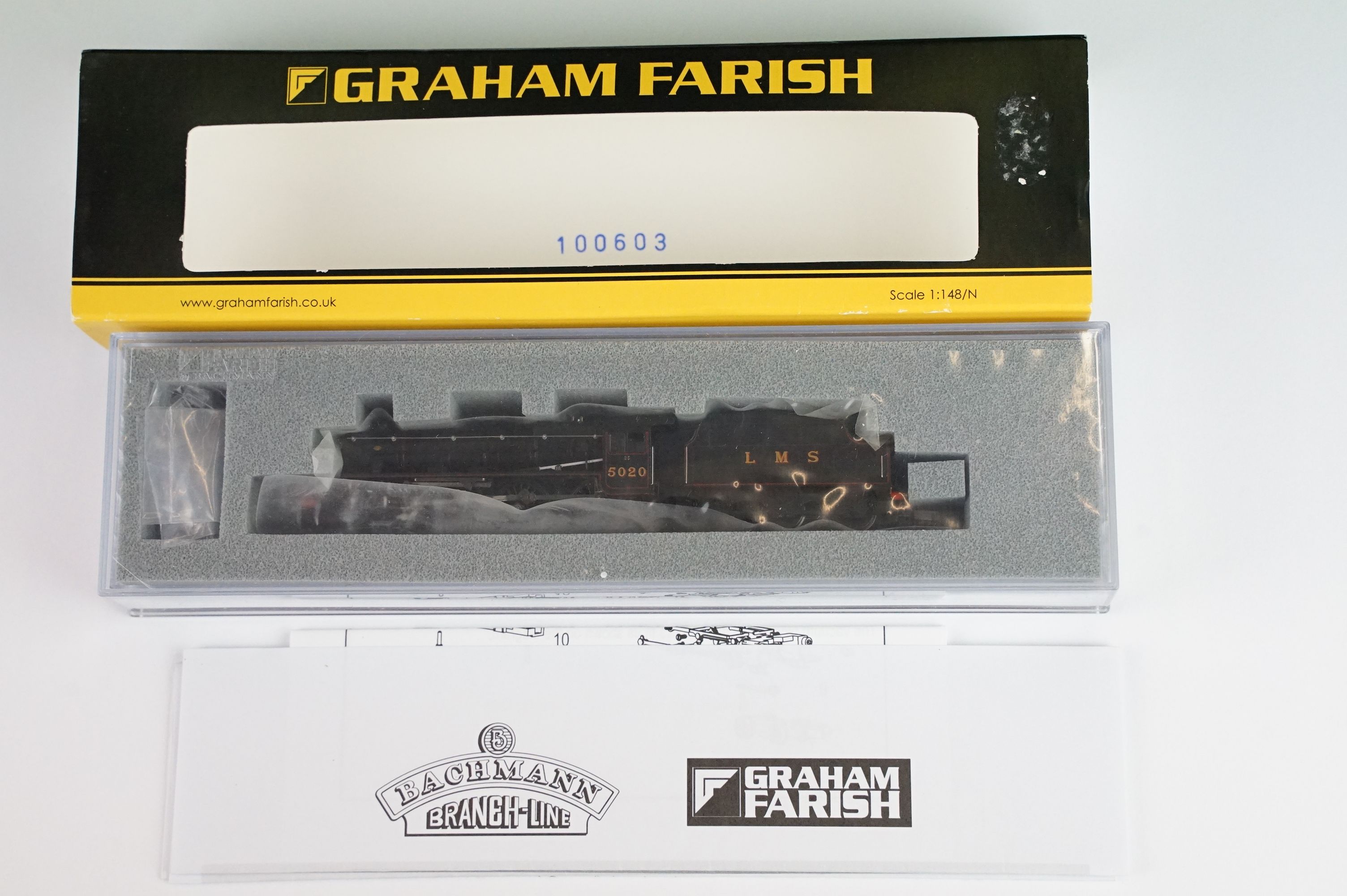 Three cased Graham Farish by Bachmann N gauge locomotives to include 372-127 Black 5 45110 BR - Image 4 of 8