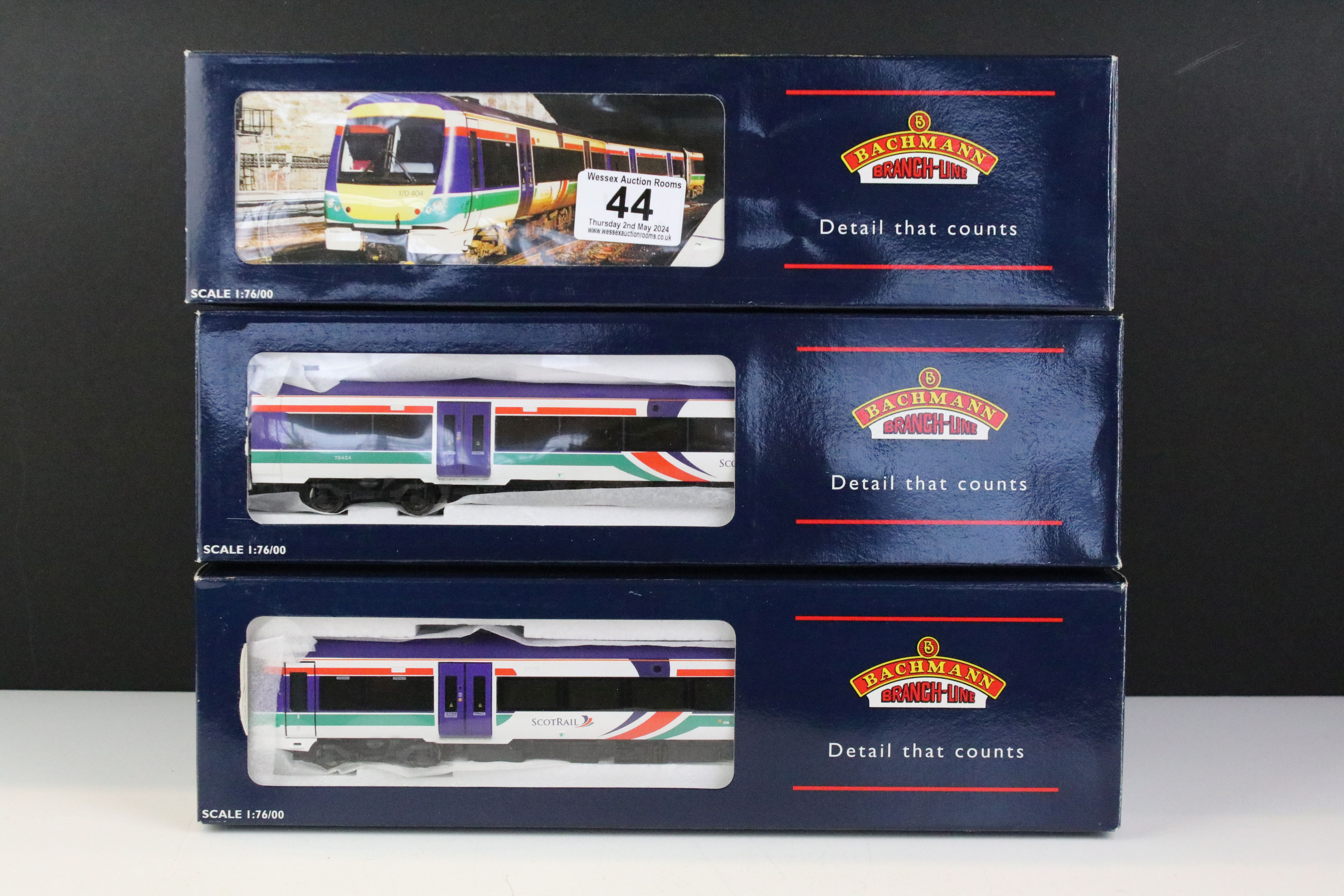 Boxed Bachmann OO gauge 32-461 170/4 Turbostar 3 Car DMU Scotrail set - Image 2 of 4