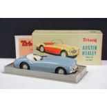 Boxed Triang Minic 1/20 Scale Electric Austin Healey 100/6 model in light blue with creamy white