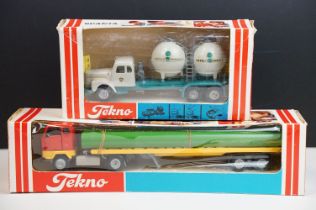 Two boxed Tekno early issue haulage diecast models to include 426 Volvo FB88 Pipe Trailer with red