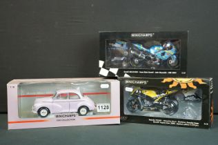 Three boxed Minichamps diecast models to include 1/12 Yamaha YZR-M1 Valentino Rossi, 1/12 Suzuki