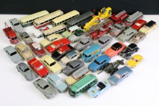 47 French play worn Dinky diecast models to include 25B Peugeot D3A Cibie, 536 Peugeot 404 Peugeot