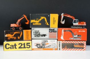 Seven boxed NZG construction diecast models to include No. 145 Atlas AB 2002 Swing Shovel Excavator,