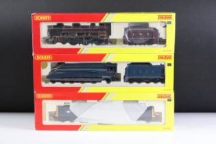 Three boxed Hornby Railroad OO gauge locomotives to include R2879 BR Class 55 St Paddy 55001,