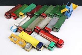 19 Mid 20th C play worn Dinky commercial diecast models to include Fodens, Leyland Octopuses, French