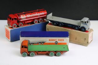 Three boxed Dinky Supertoys commercial diecast models to include 504 Foden 14-Ton Tanker Mobilgas in