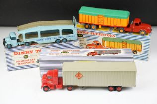 Three boxed Dinky diecast models to include French 36B Tracteur Willeme et Semi Remorque Bachee (