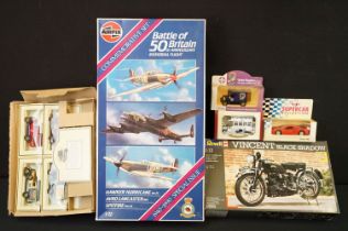 Collection of various boxed toys to include Airfix 10999 1/72 scale Hawker Hurricane, Avro Lancaster