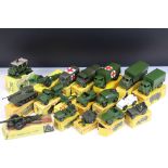 19 Boxed Mid 20th C Dinky military diecast models to include French and British examples featuring