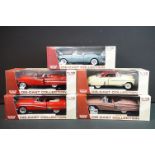 Five boxed 1/18 scale Motor Max diecast models to include 1950 Chevy Bel Air, 1958 Chevrolet Impala,