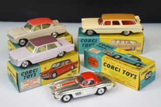 Four boxed Corgi diecast models to include 232 Fiat 2100 in two tone lilac, 234 Ford Consul Classic,