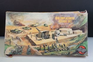 Boxed Airfix HO-OO Scale Gun Emplacement Assault Set, appearing complete, with 2 x boxed WWII