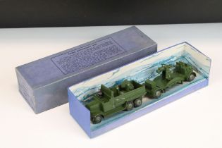 Boxed Dinky 161 Mobile Anti-Aircraft Unit diecast model in military green, complete with figure