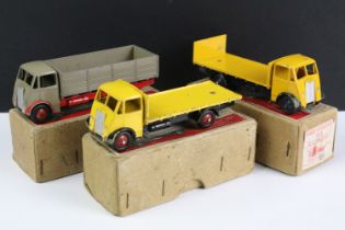 Three boxed Dinky Supertoys diecast model lorries to include 511 Guy 4-Ton Lorry with fawn brown cab