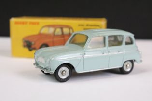 Boxed French Dinky 518 Renault 4L diecast model in sky blue, a few paint marks but vg overall, gd