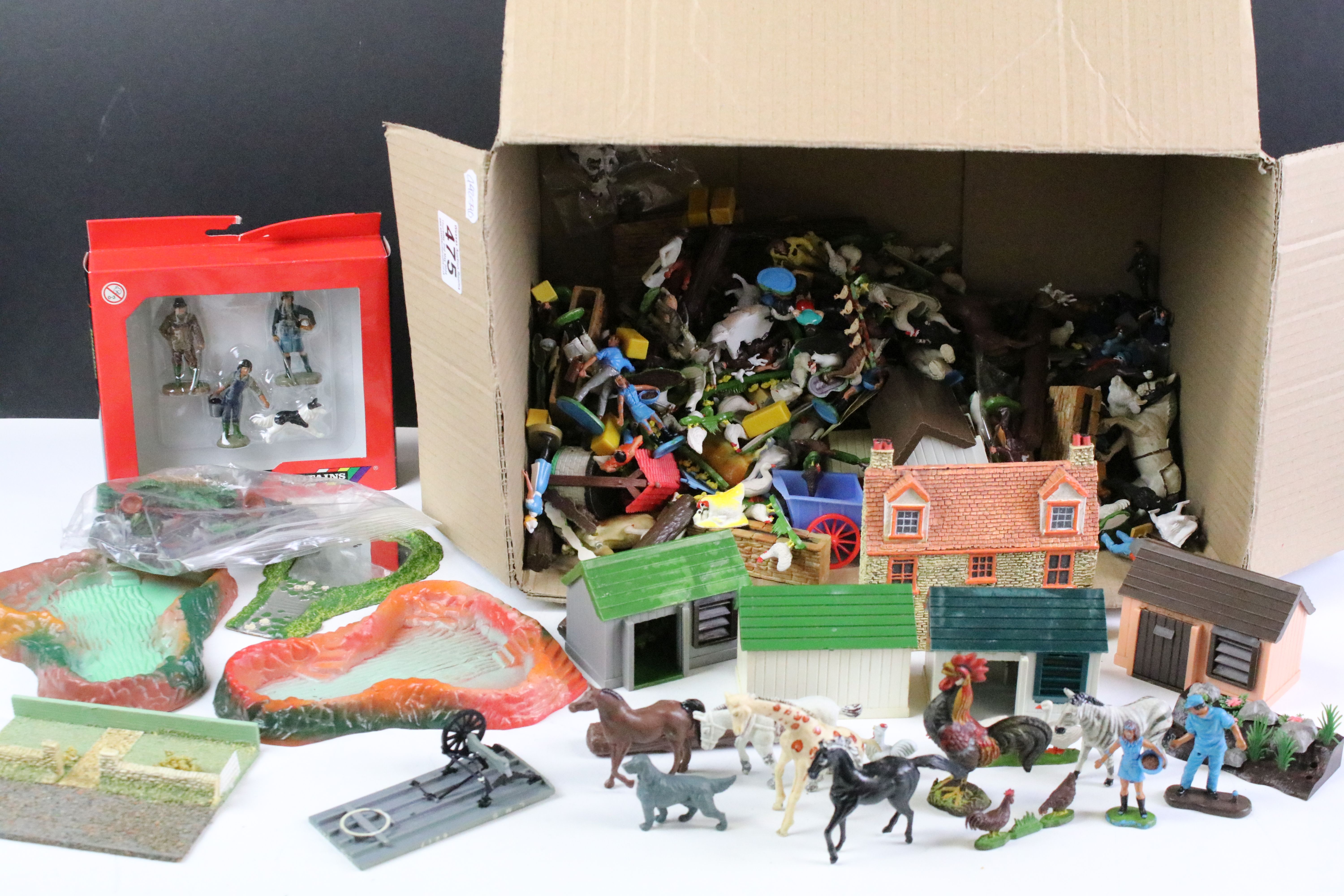 Quantity of plastic figures, accessories and animals to include mainly Britains and Dinky Dublo