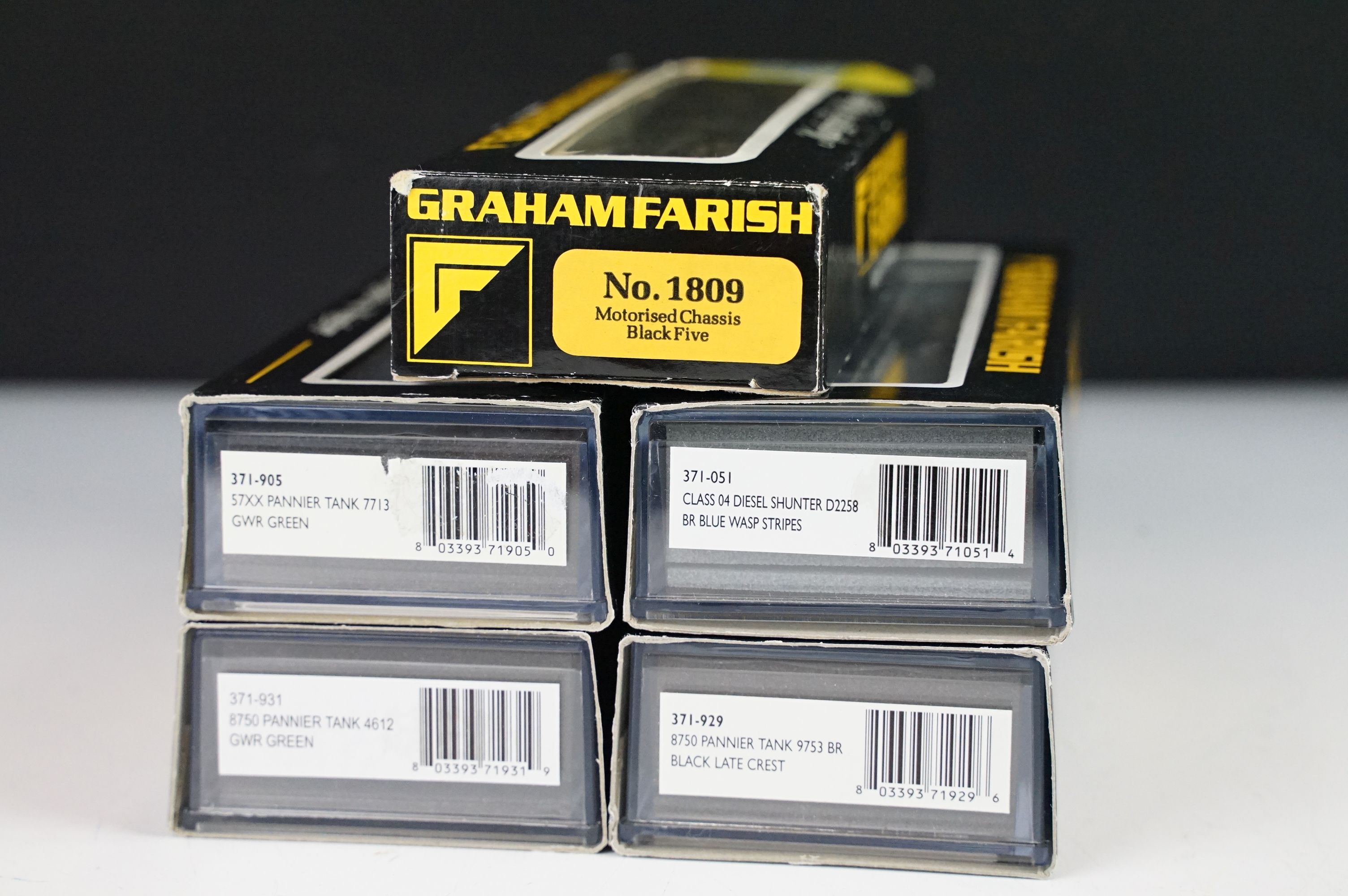 Five cased Graham Farish by Bachmann N gauge locomotives to include 371-905 57XX Pannier Tank 7713 - Image 11 of 11