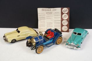 Two Gama Patent 100 tinplate clockwork cars, models showing minor blemishes otherwise vg, no keys,